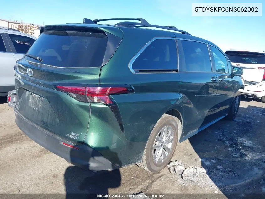 2022 Toyota Sienna Xle VIN: 5TDYSKFC6NS062002 Lot: 40623046