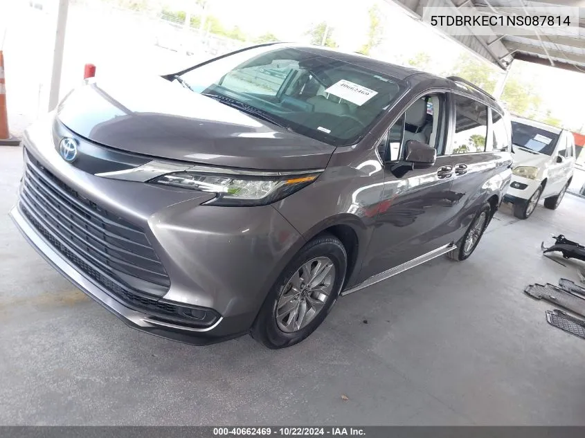 2022 Toyota Sienna Le VIN: 5TDBRKEC1NS087814 Lot: 40662469