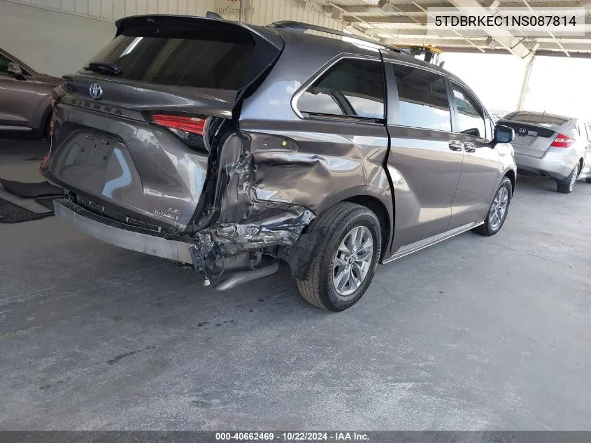 2022 Toyota Sienna Le VIN: 5TDBRKEC1NS087814 Lot: 40662469