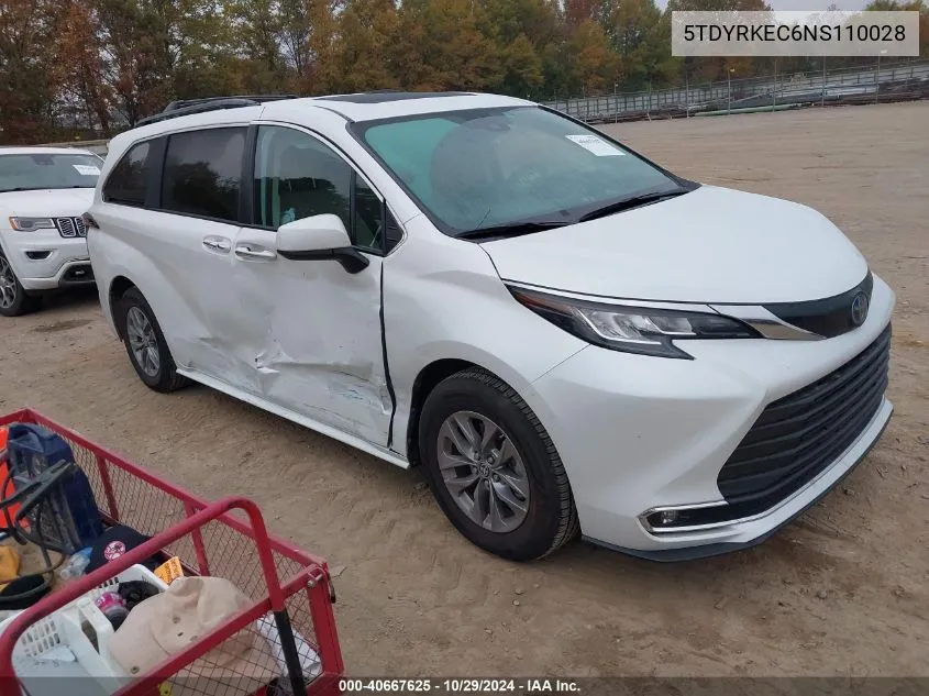 2022 Toyota Sienna Xle VIN: 5TDYRKEC6NS110028 Lot: 40667625