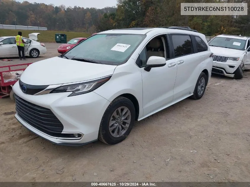 2022 Toyota Sienna Xle VIN: 5TDYRKEC6NS110028 Lot: 40667625