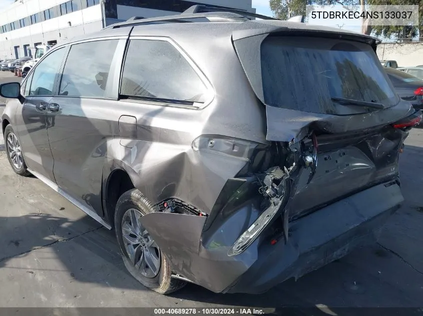 2022 Toyota Sienna Le VIN: 5TDBRKEC4NS133037 Lot: 40689278