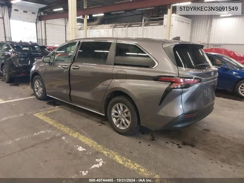 2022 Toyota Sienna Xle VIN: 5TDYRKEC3NS091549 Lot: 40744485