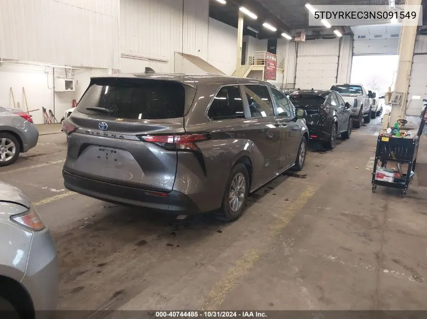 2022 Toyota Sienna Xle VIN: 5TDYRKEC3NS091549 Lot: 40744485