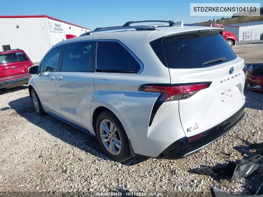 2022 Toyota Sienna Limited VIN: 5TDZRKEC6NS104153 Lot: 40753655