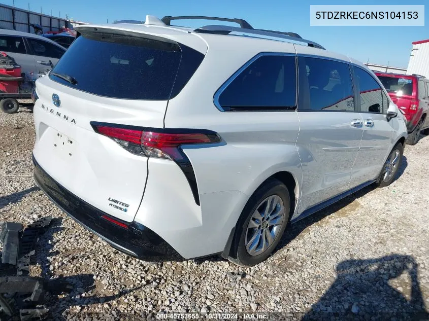 5TDZRKEC6NS104153 2022 Toyota Sienna Limited