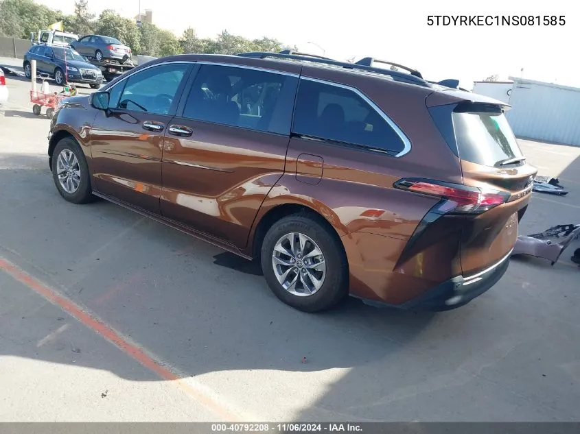 2022 Toyota Sienna Xle VIN: 5TDYRKEC1NS081585 Lot: 40792208