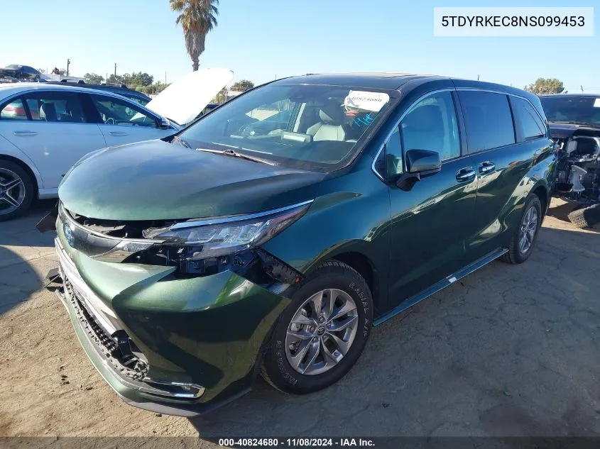 2022 Toyota Sienna Xle VIN: 5TDYRKEC8NS099453 Lot: 40824680