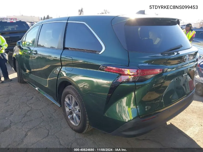 2022 Toyota Sienna Xle VIN: 5TDYRKEC8NS099453 Lot: 40824680