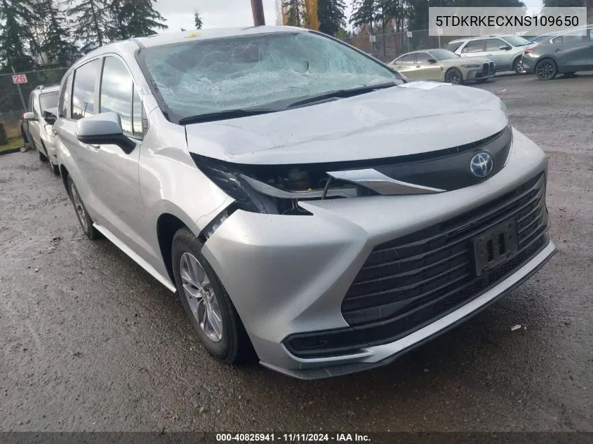 2022 Toyota Sienna Le VIN: 5TDKRKECXNS109650 Lot: 40825941