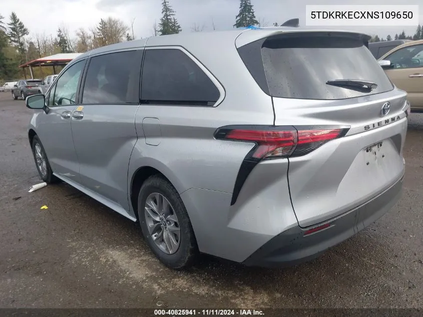 2022 Toyota Sienna Le VIN: 5TDKRKECXNS109650 Lot: 40825941