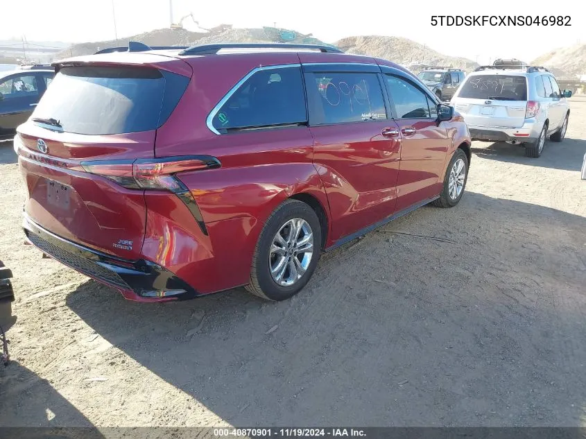 2022 Toyota Sienna Xse VIN: 5TDDSKFCXNS046982 Lot: 40870901