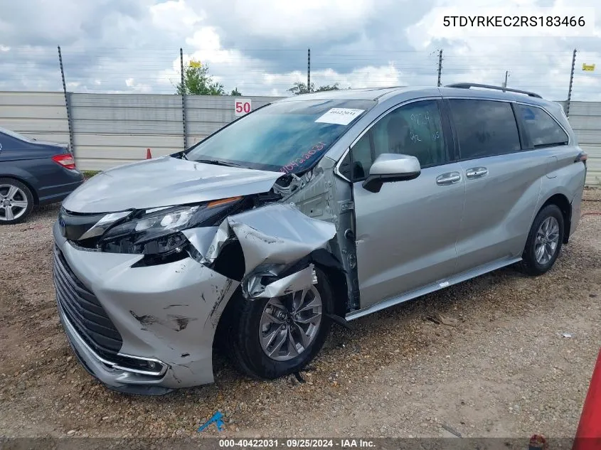 2024 Toyota Sienna Xle VIN: 5TDYRKEC2RS183466 Lot: 40422031