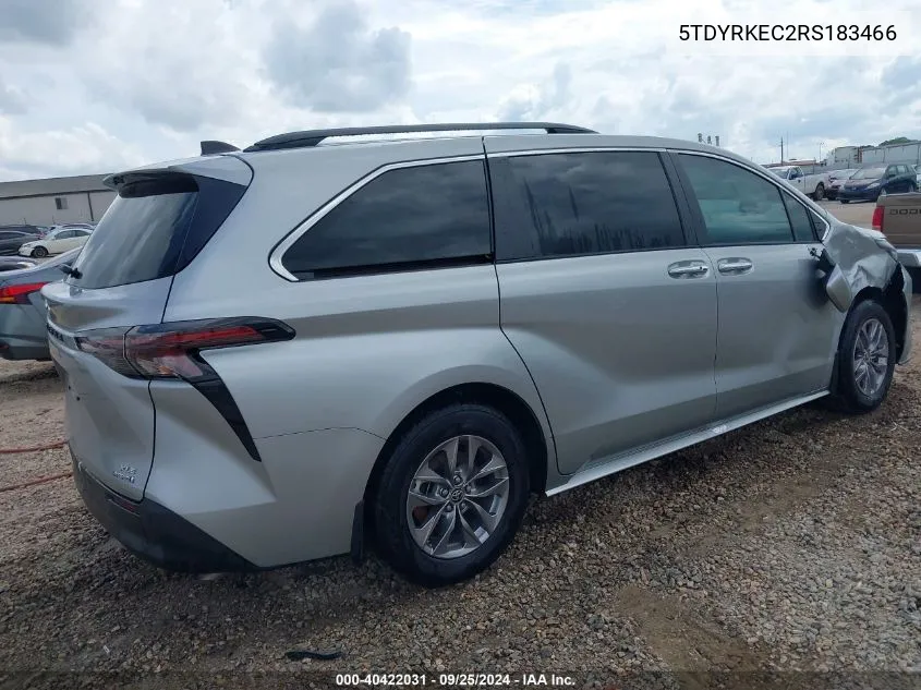 2024 Toyota Sienna Xle VIN: 5TDYRKEC2RS183466 Lot: 40422031