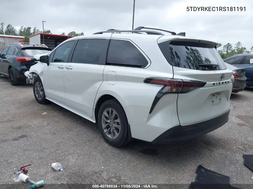 2024 Toyota Sienna Xle VIN: 5TDYRKEC1RS181191 Lot: 40789034