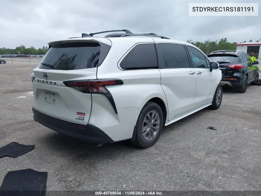 2024 Toyota Sienna Xle VIN: 5TDYRKEC1RS181191 Lot: 40789034