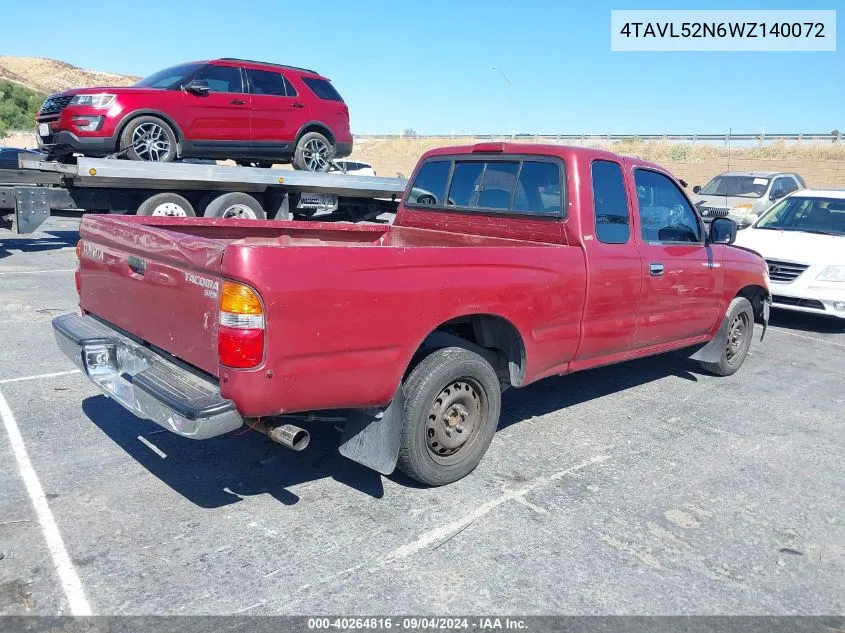 1998 Toyota Tacoma VIN: 4TAVL52N6WZ140072 Lot: 40264816