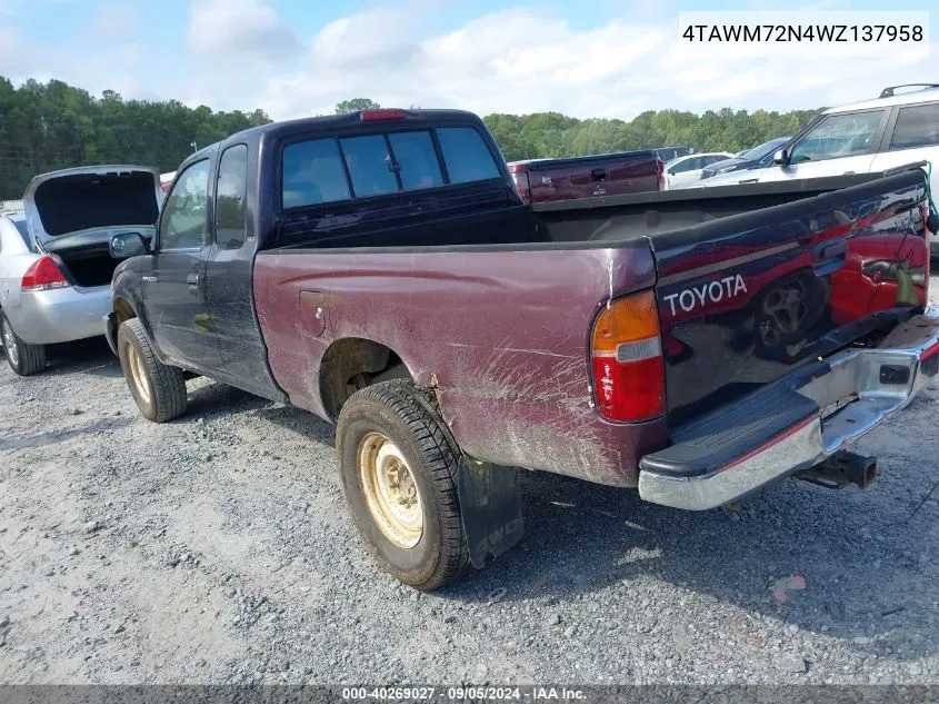 1998 Toyota Tacoma Xtracab VIN: 4TAWM72N4WZ137958 Lot: 40269027