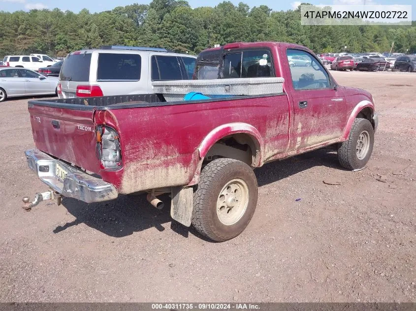 1998 Toyota Tacoma VIN: 4TAPM62N4WZ002722 Lot: 40311735