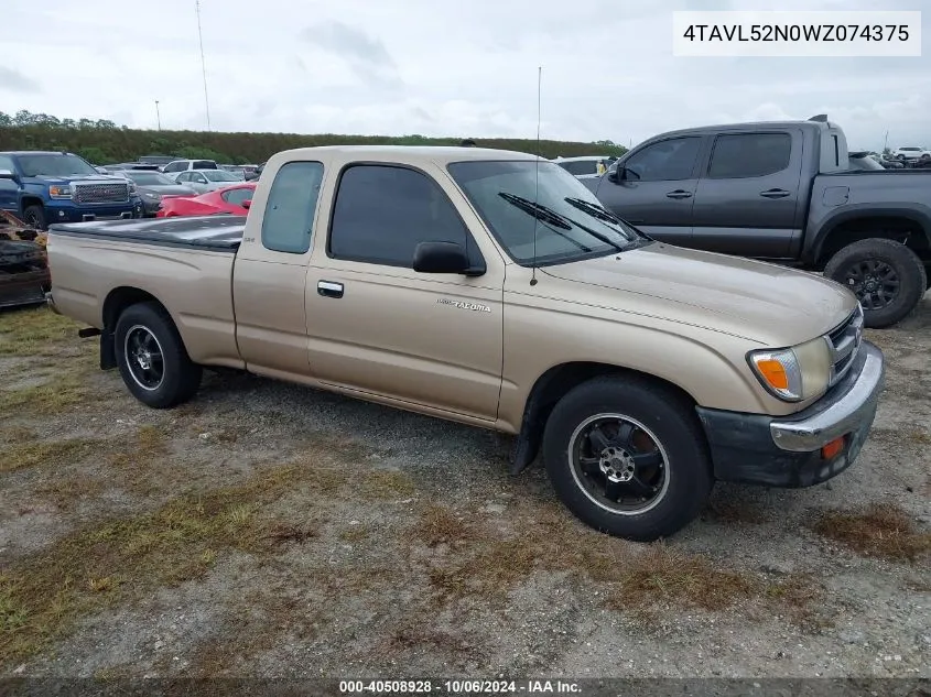 1998 Toyota Tacoma Xtracab VIN: 4TAVL52N0WZ074375 Lot: 40508928