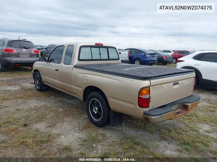 1998 Toyota Tacoma Xtracab VIN: 4TAVL52N0WZ074375 Lot: 40508928