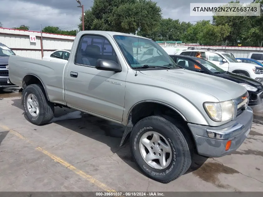 2000 Toyota Tacoma Prerunner VIN: 4TANM92N2YZ663743 Lot: 39651037