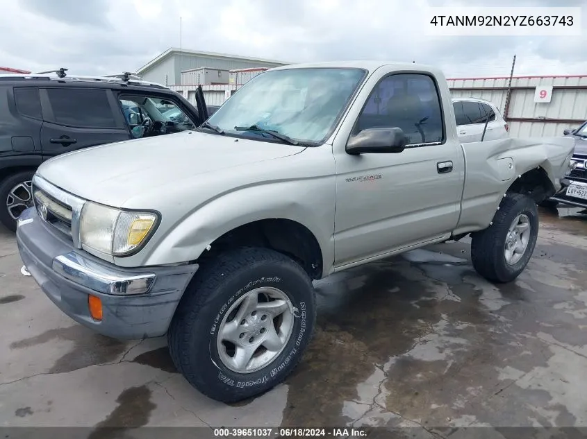 2000 Toyota Tacoma Prerunner VIN: 4TANM92N2YZ663743 Lot: 39651037