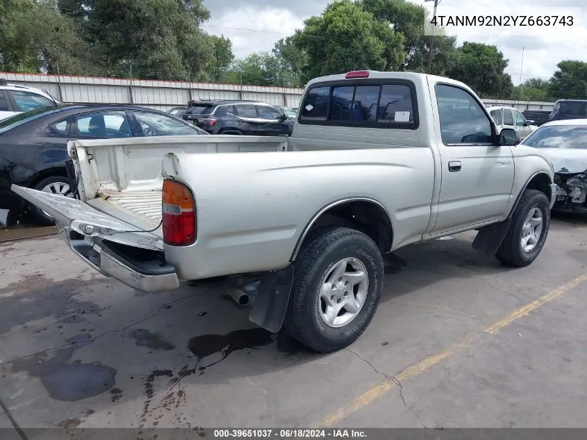 2000 Toyota Tacoma Prerunner VIN: 4TANM92N2YZ663743 Lot: 39651037