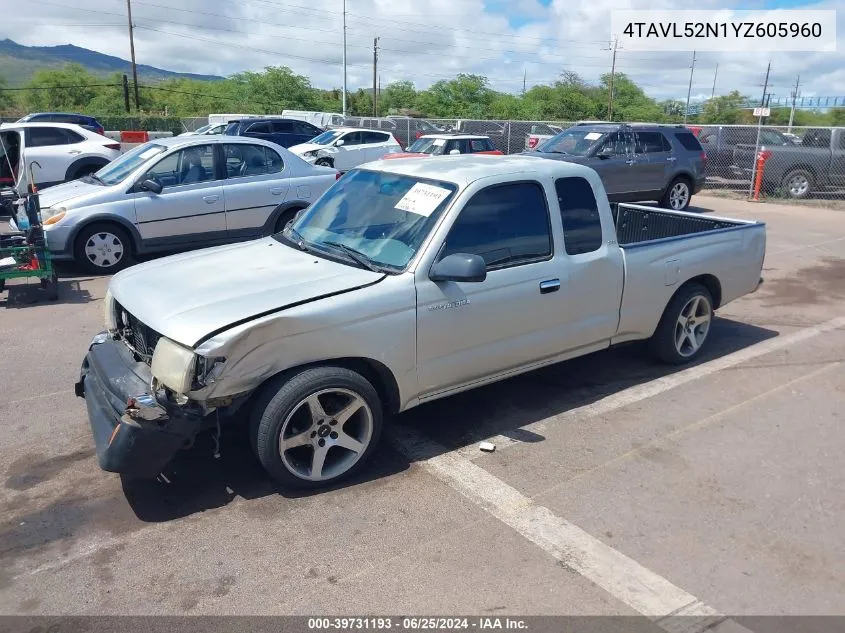 2000 Toyota Tacoma VIN: 4TAVL52N1YZ605960 Lot: 39731193