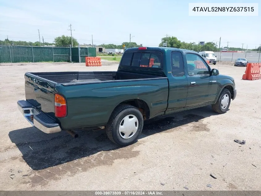 2000 Toyota Tacoma VIN: 4TAVL52N8YZ637515 Lot: 39873809