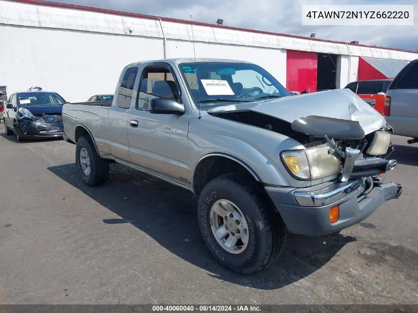 2000 Toyota Tacoma Base V6 VIN: 4TAWN72N1YZ662220 Lot: 40060040