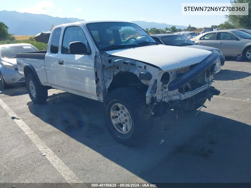 2000 Toyota Tacoma Base V6 VIN: 5TEWN72N6YZ708360 Lot: 40195625