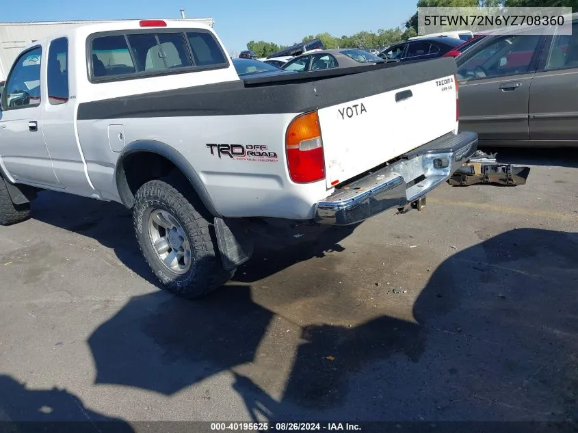 2000 Toyota Tacoma Base V6 VIN: 5TEWN72N6YZ708360 Lot: 40195625