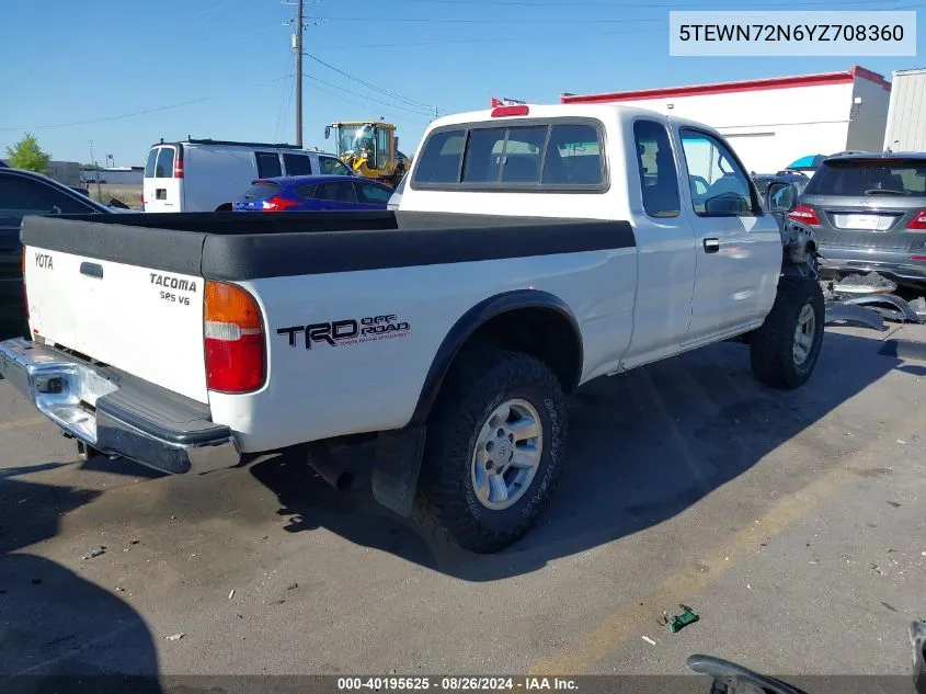 2000 Toyota Tacoma Base V6 VIN: 5TEWN72N6YZ708360 Lot: 40195625