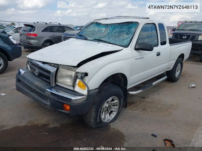 2000 Toyota Tacoma Base V6 VIN: 4TAWN72N7YZ648113 Lot: 40282232