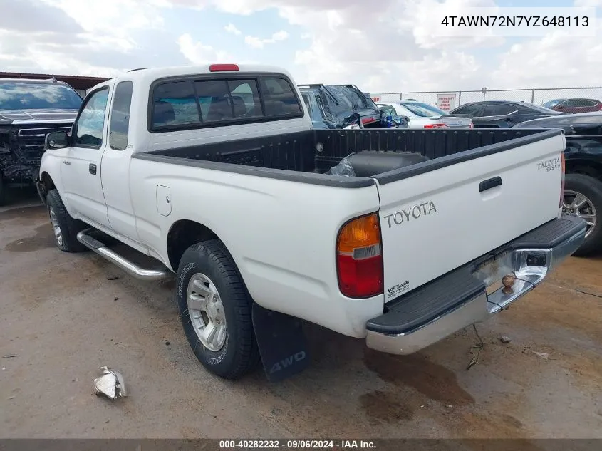 2000 Toyota Tacoma Base V6 VIN: 4TAWN72N7YZ648113 Lot: 40282232