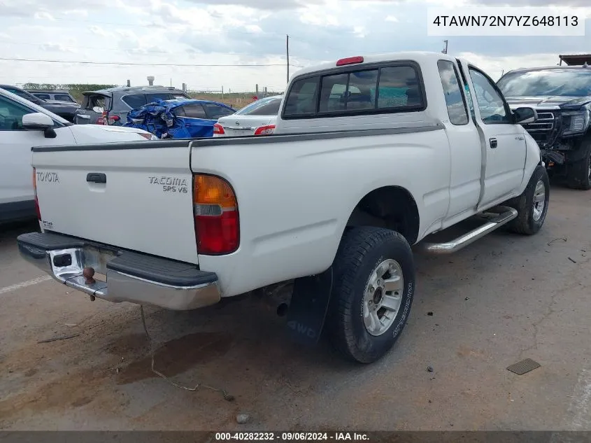 2000 Toyota Tacoma Base V6 VIN: 4TAWN72N7YZ648113 Lot: 40282232