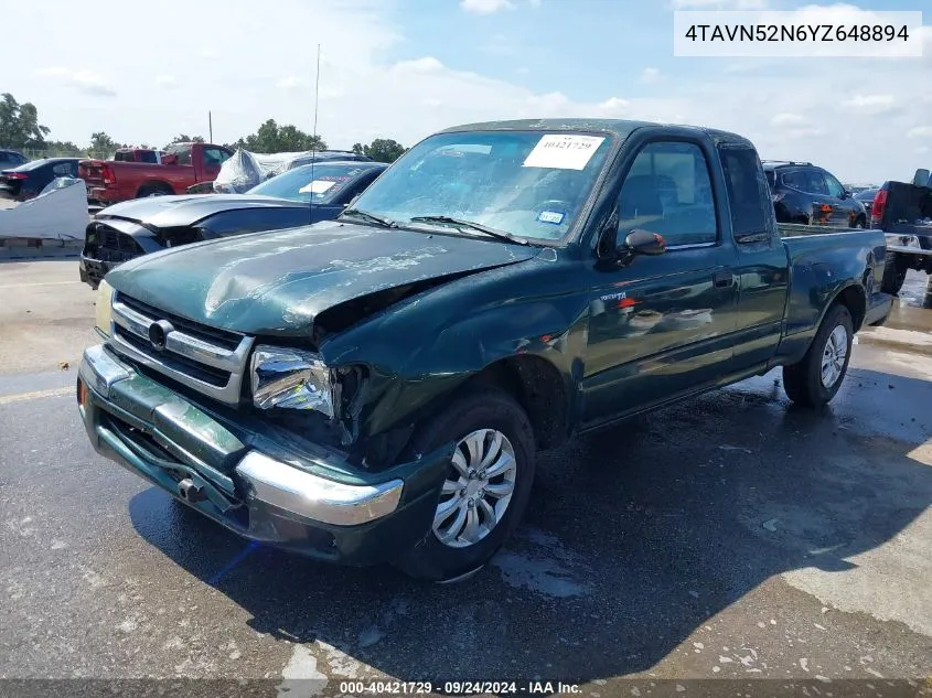 2000 Toyota Tacoma Base V6 VIN: 4TAVN52N6YZ648894 Lot: 40421729