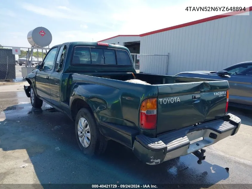 2000 Toyota Tacoma Base V6 VIN: 4TAVN52N6YZ648894 Lot: 40421729