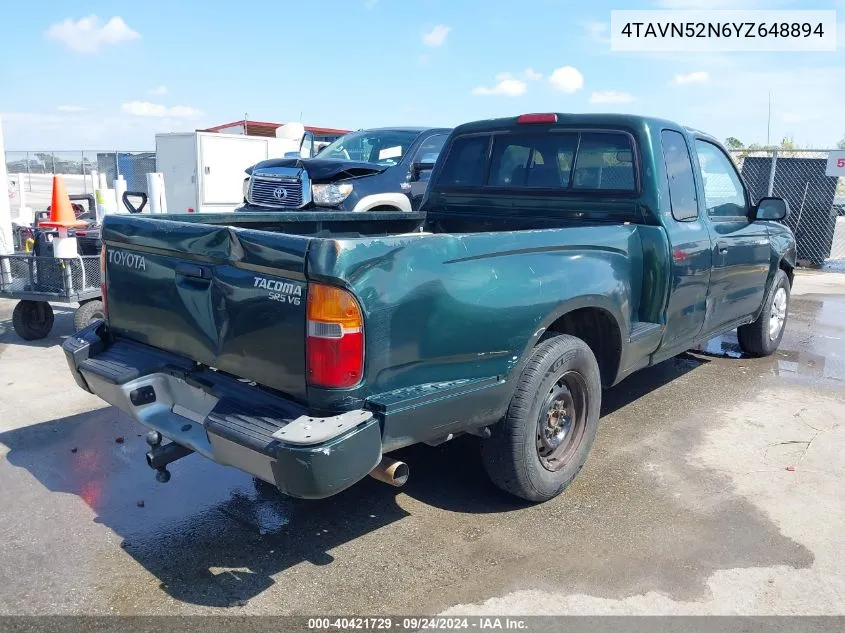 2000 Toyota Tacoma Base V6 VIN: 4TAVN52N6YZ648894 Lot: 40421729