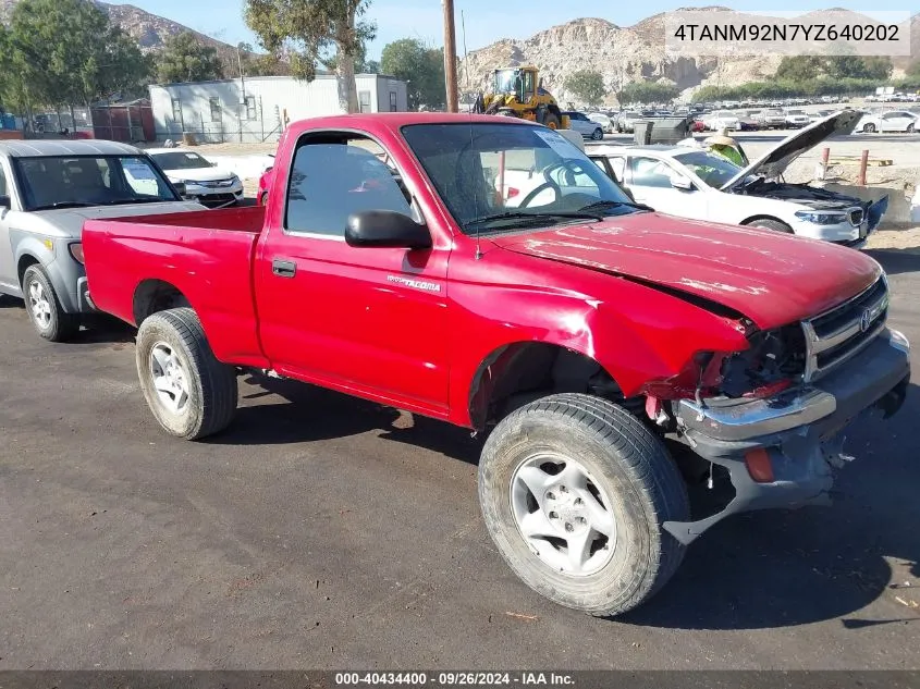 2000 Toyota Tacoma Prerunner VIN: 4TANM92N7YZ640202 Lot: 40434400