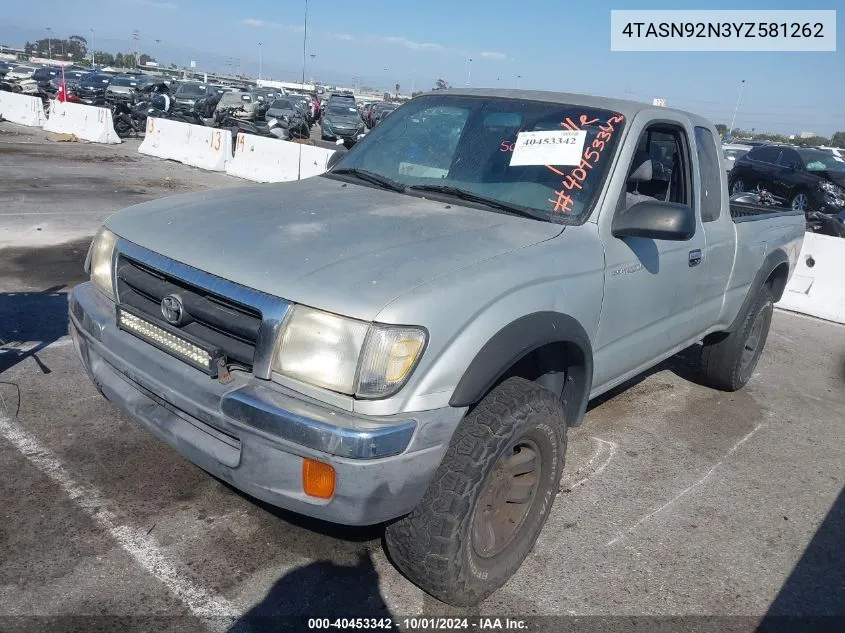 2000 Toyota Tacoma Prerunner V6 VIN: 4TASN92N3YZ581262 Lot: 40453342