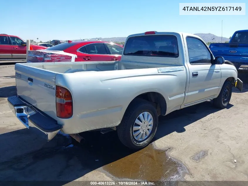 2000 Toyota Tacoma VIN: 4TANL42N5YZ617149 Lot: 40613226