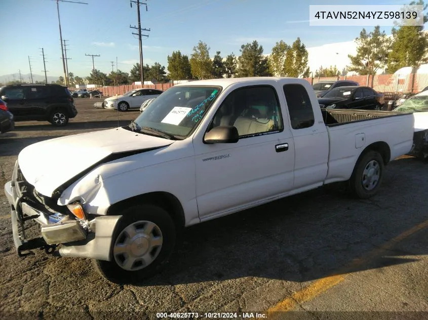 2000 Toyota Tacoma Base V6 VIN: 4TAVN52N4YZ598139 Lot: 40625773