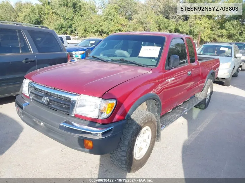 2000 Toyota Tacoma Prerunner V6 VIN: 5TESN92N8YZ703803 Lot: 40638422