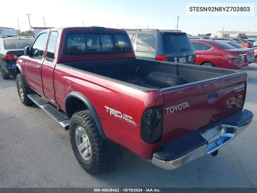 2000 Toyota Tacoma Prerunner V6 VIN: 5TESN92N8YZ703803 Lot: 40638422