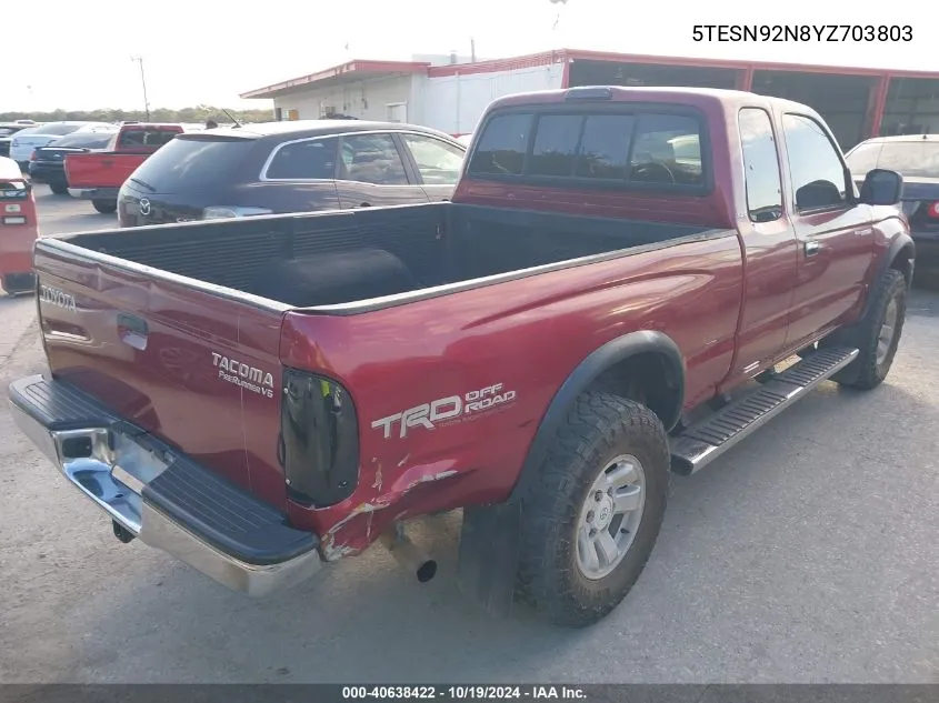 2000 Toyota Tacoma Prerunner V6 VIN: 5TESN92N8YZ703803 Lot: 40638422