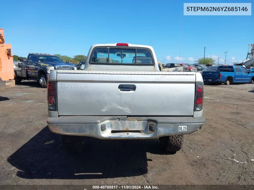 2000 Toyota Tacoma VIN: 5TEPM62N6YZ685146 Lot: 40755517