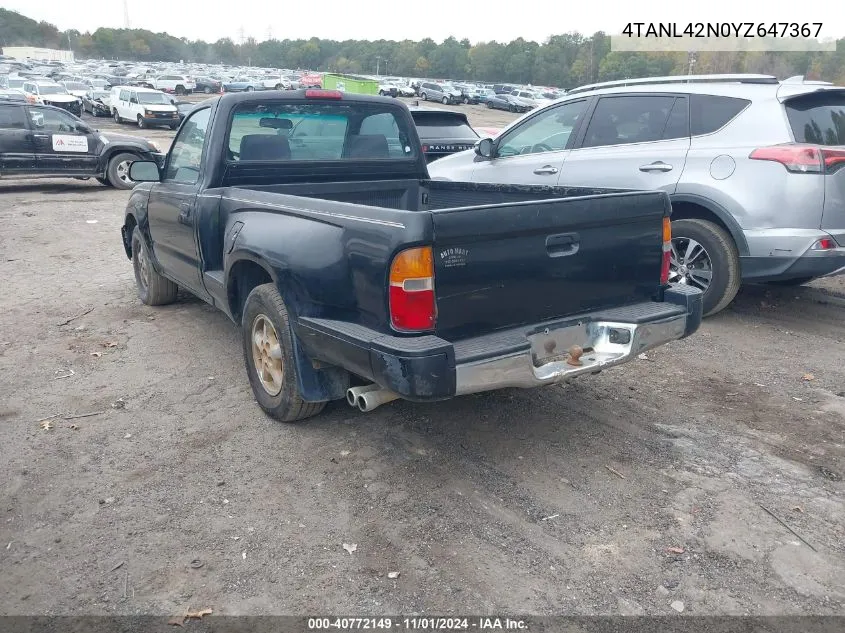 2000 Toyota Tacoma VIN: 4TANL42N0YZ647367 Lot: 40772149