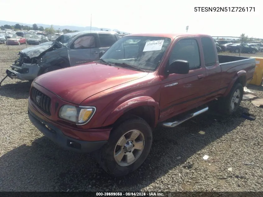 2001 Toyota Tacoma Prerunner VIN: 5TESN92N51Z726171 Lot: 39659053